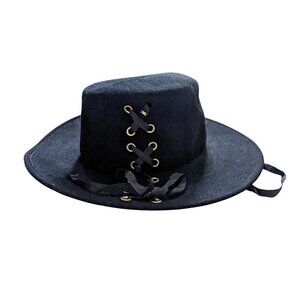 Vintage 50s GLENOVER HENRY POLLAK BlackFelt Lace Ribbon Bucket Hat Dark Academia